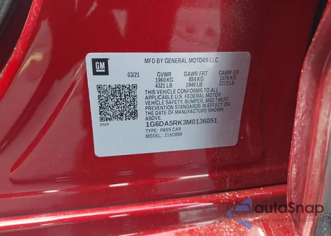 2021 Cadillac Ct4 Luxury из США, поврежденный, VIN 1G6DA5RK3M0136051